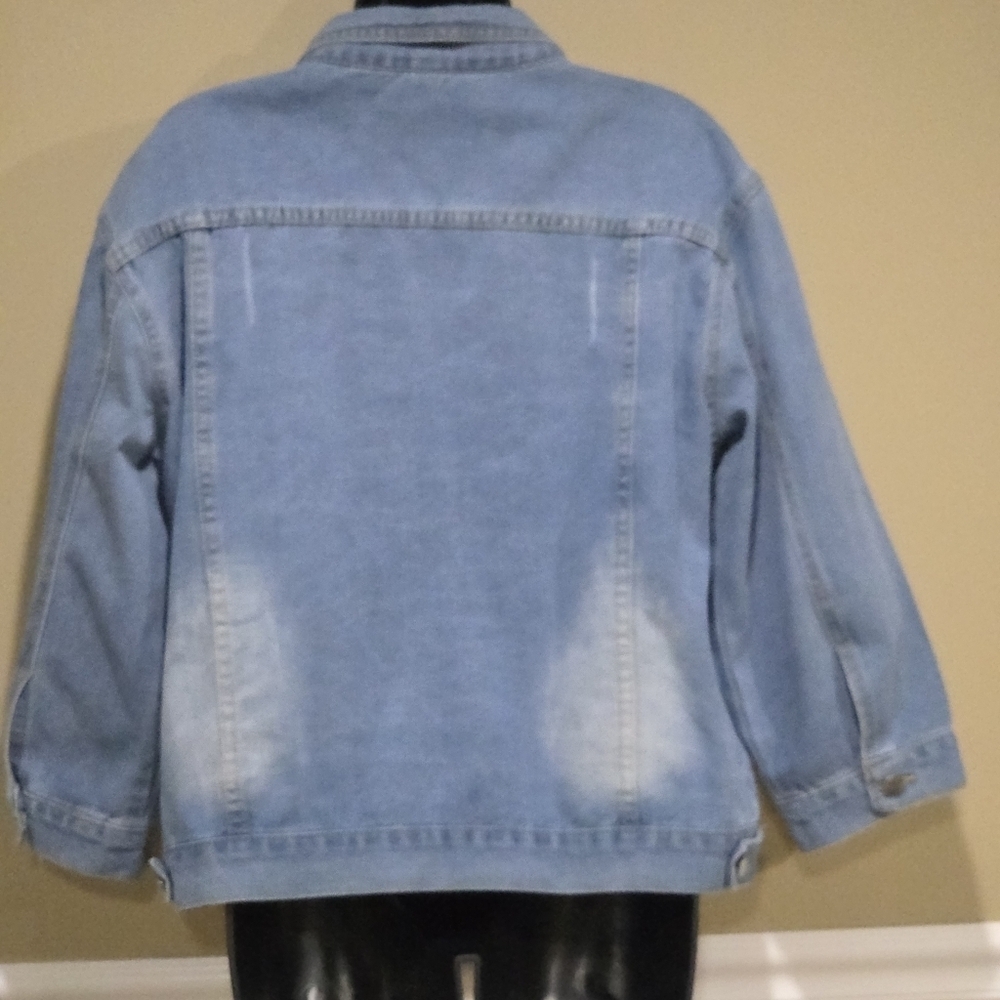 Women's Distressed Light Blue ¾ Length Sleeve Denim Jeans Jacket  Size XL - Picture 2 of 8